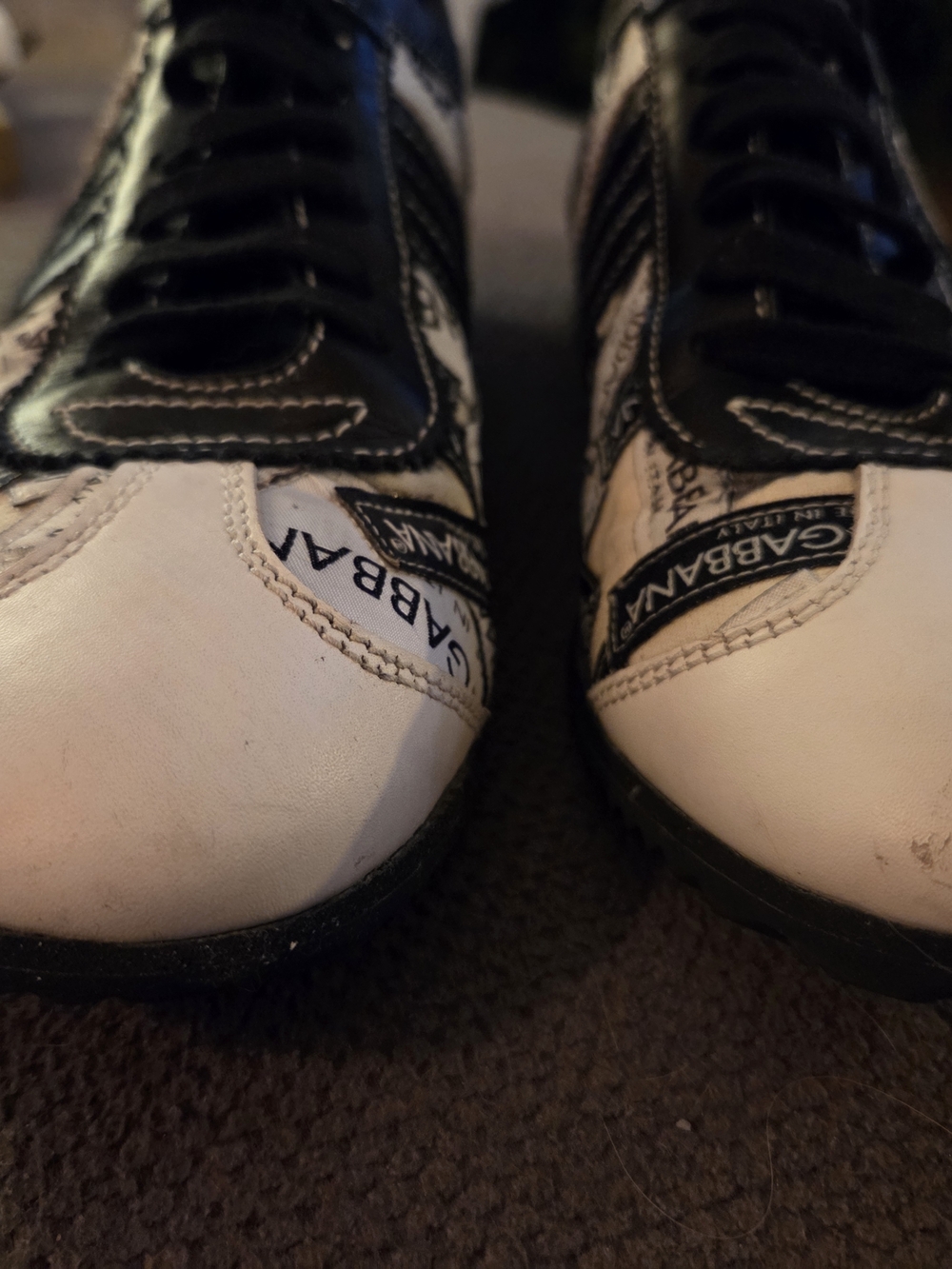 Dolce Gabbana Cream and Black Logo Sneakers Low Profile Bowling Silhouette READ - Picture 7 of 11